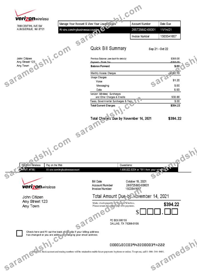 USA Verizon invoice template